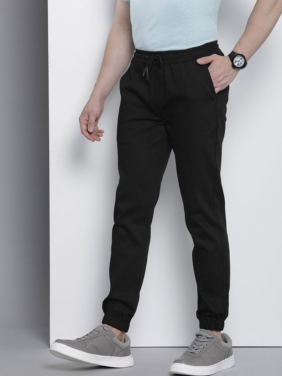Men Black Slim Fit Solid Joggers