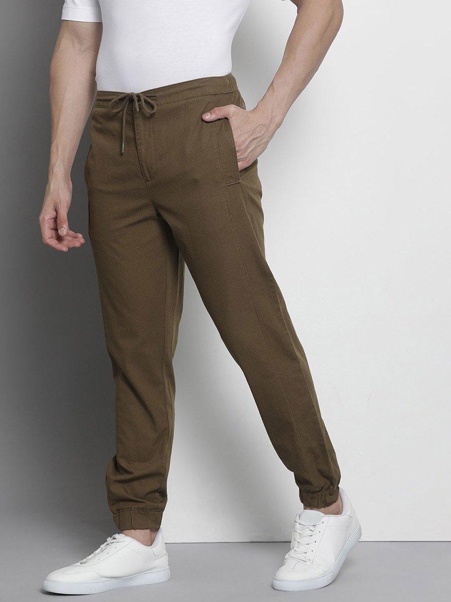 Men Brown Regular Fit Solid Joggers