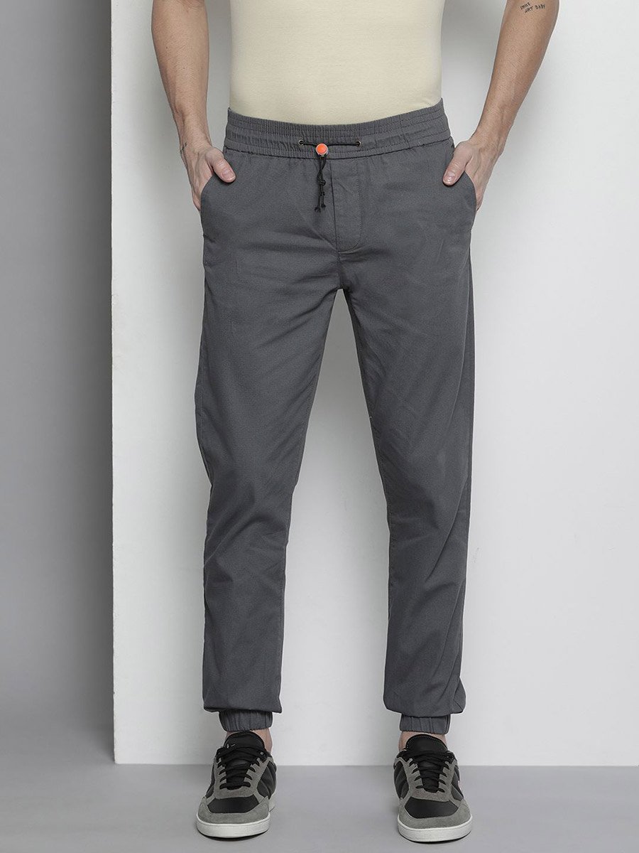 Men Grey Slim Fit Solid Joggers