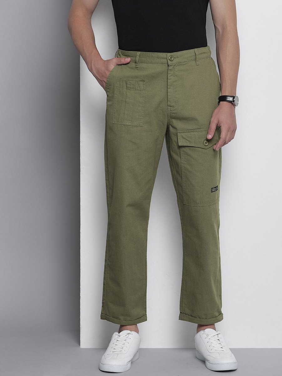 Men Green Relaxed Fit Solid Trousers