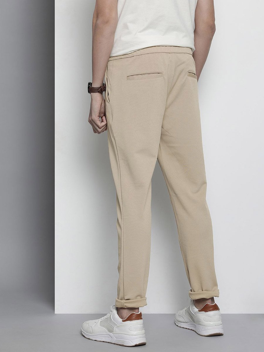 Men Beige Slim Fit Solid Joggers