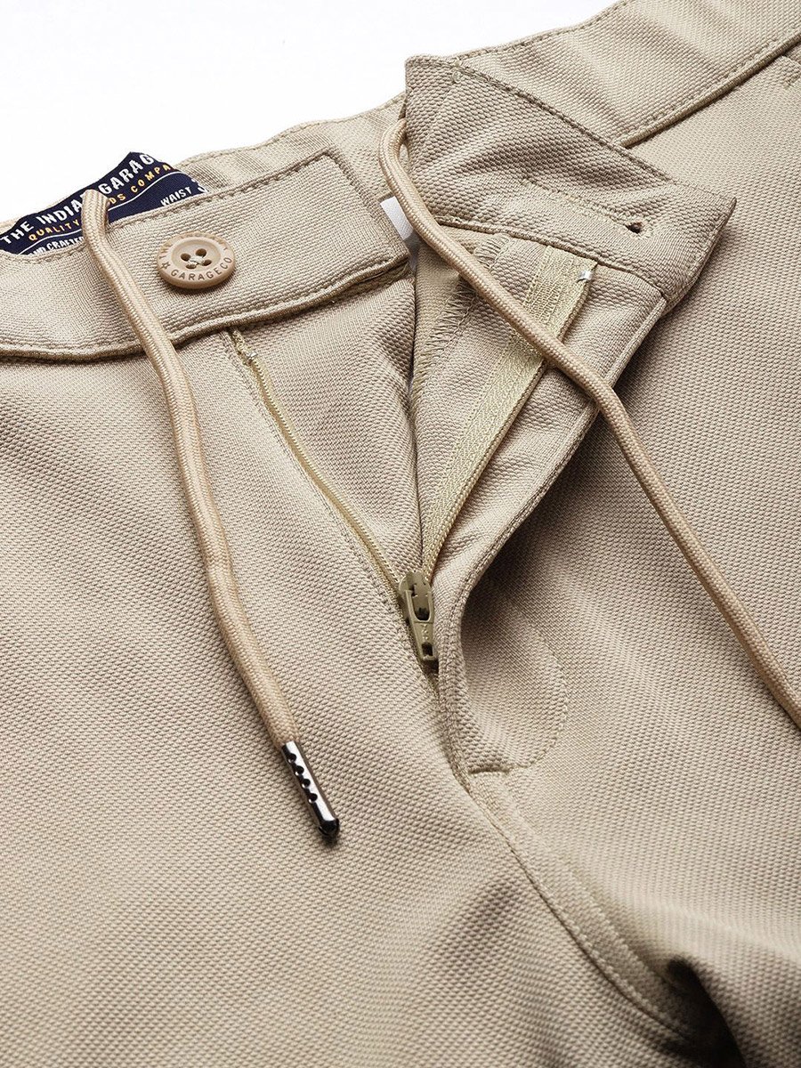 Men Beige Slim Fit Solid Joggers