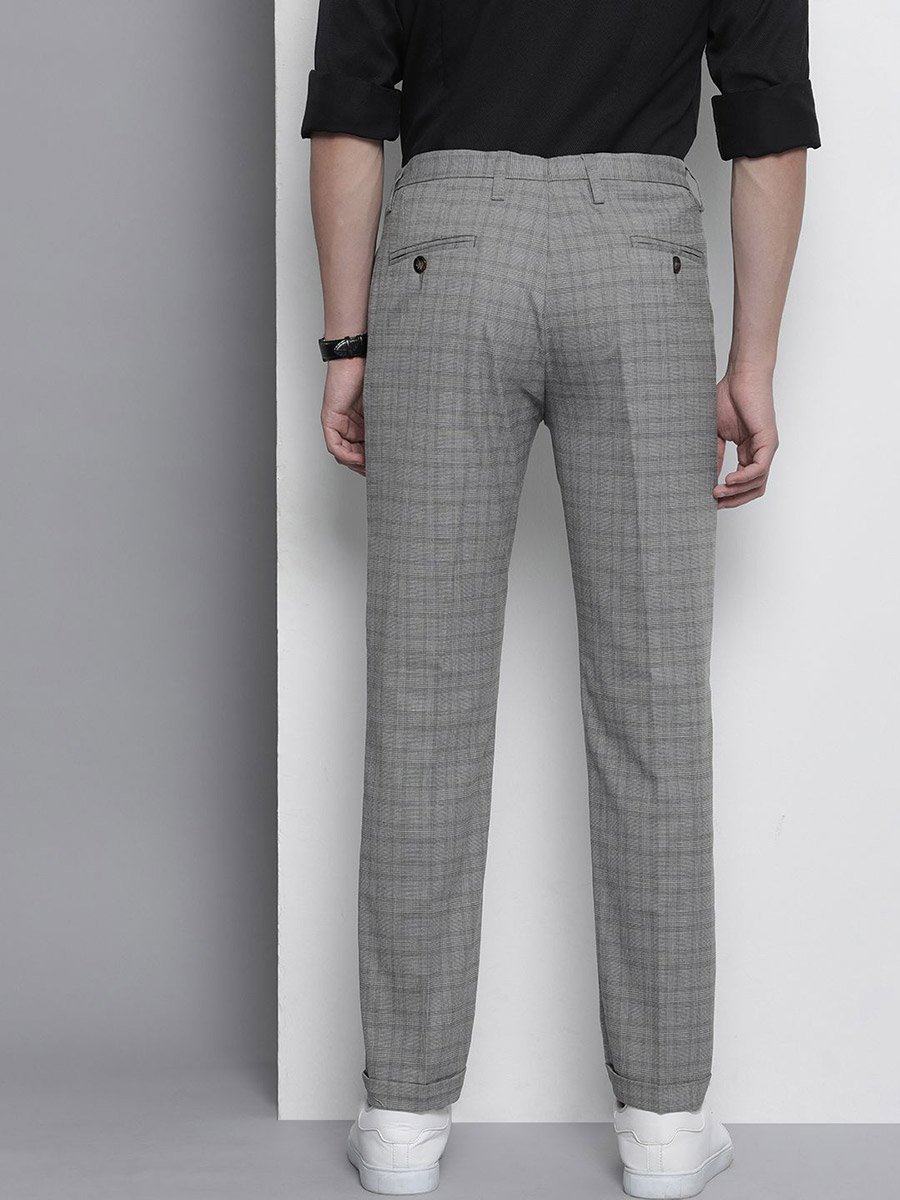 Men Grey Regular Fit Checkered Trousers