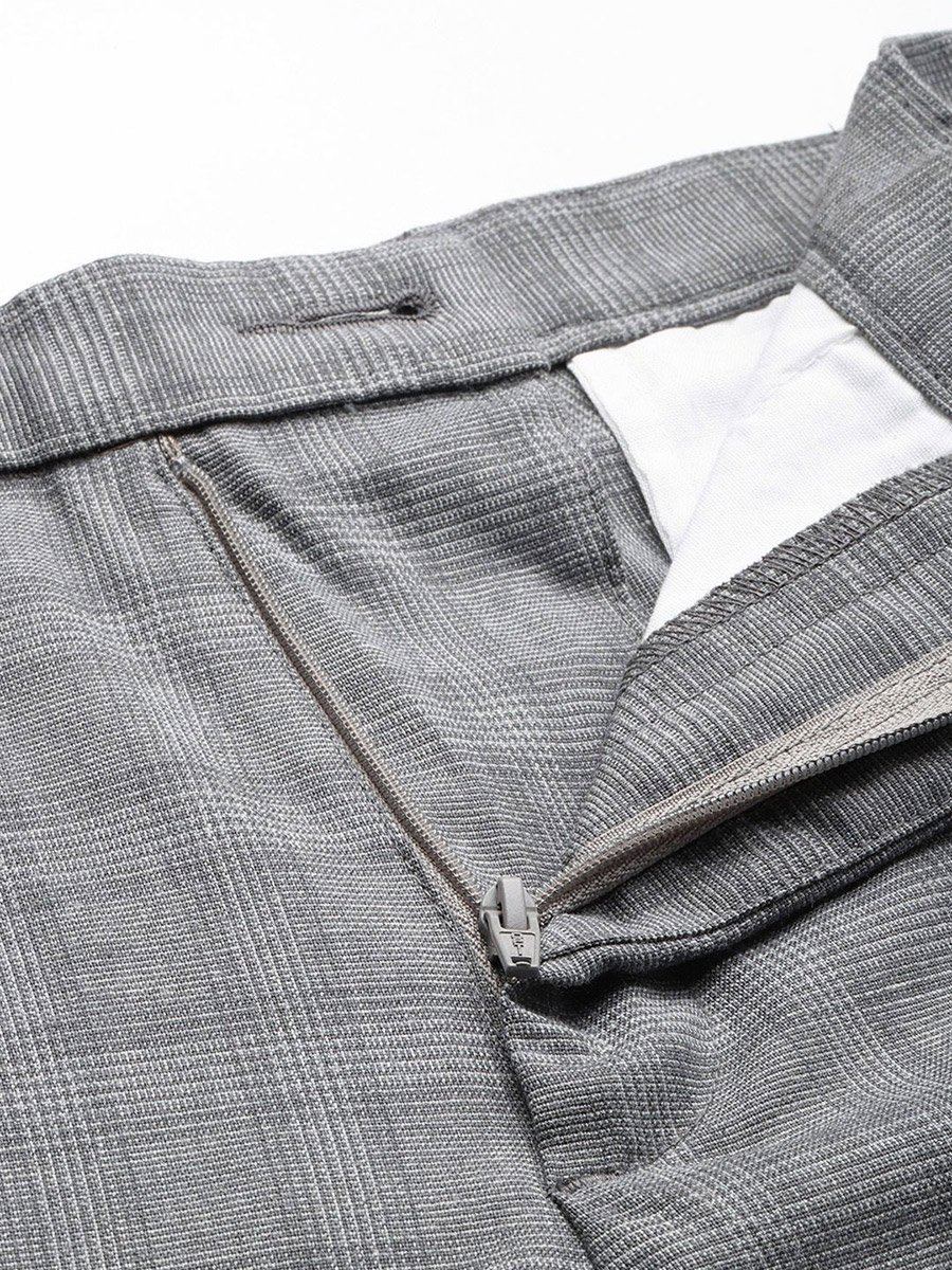 Men Grey Regular Fit Checkered Trousers