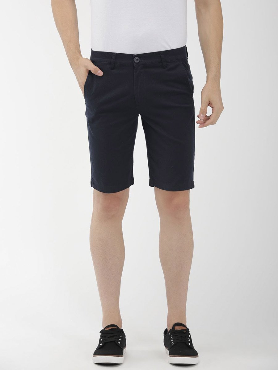 Men Navy Blue Slim Fit Solid Shorts