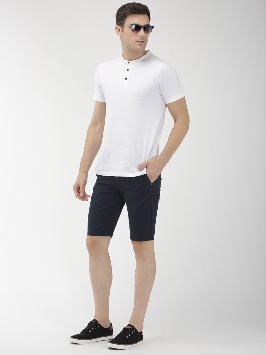 Men Navy Blue Slim Fit Solid Shorts
