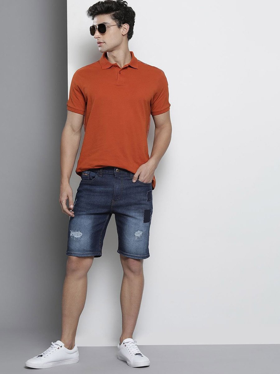 Men Slim Fit Solid Denim Shorts