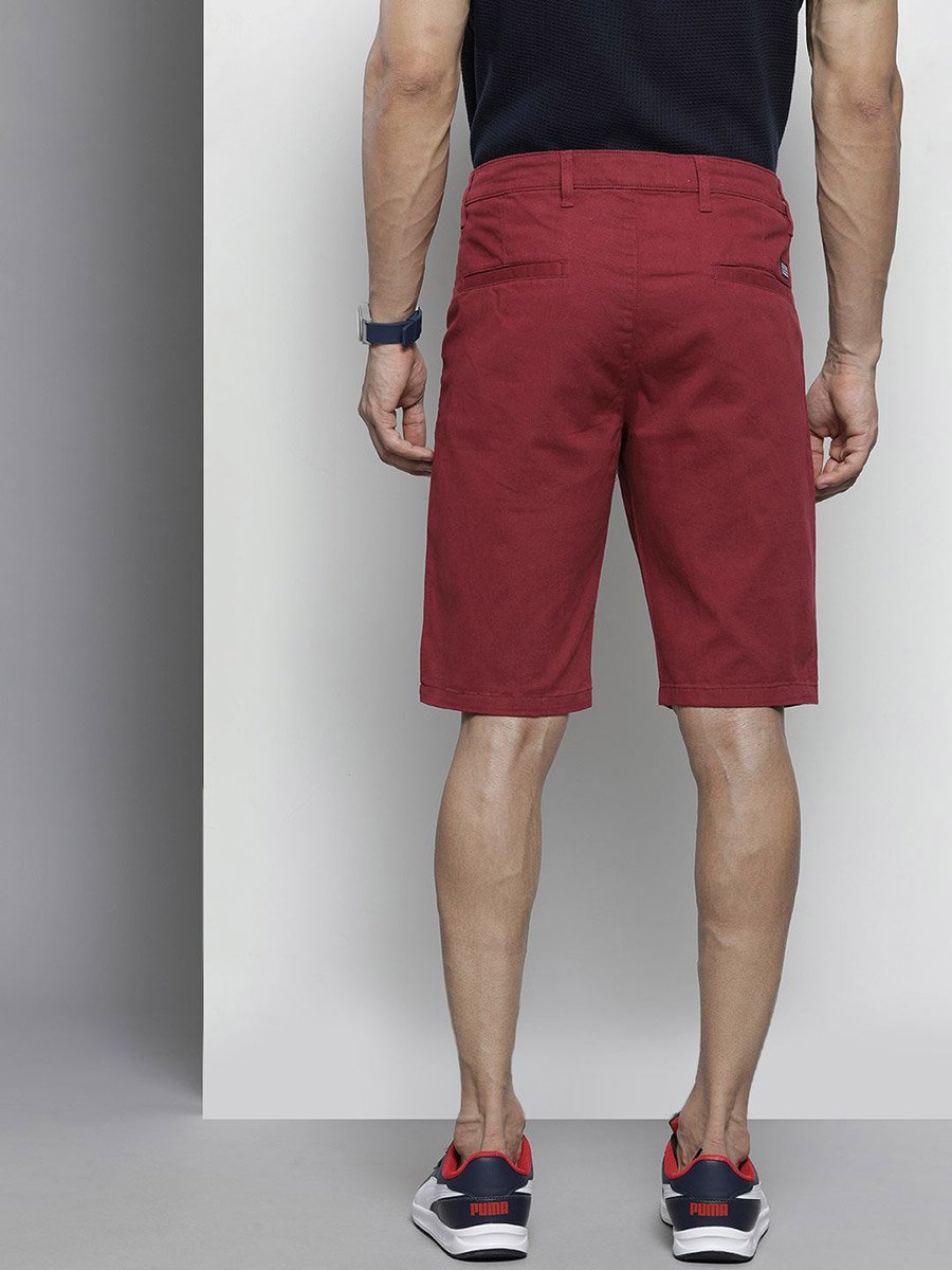 Men Red Slim Fit Solid Shorts