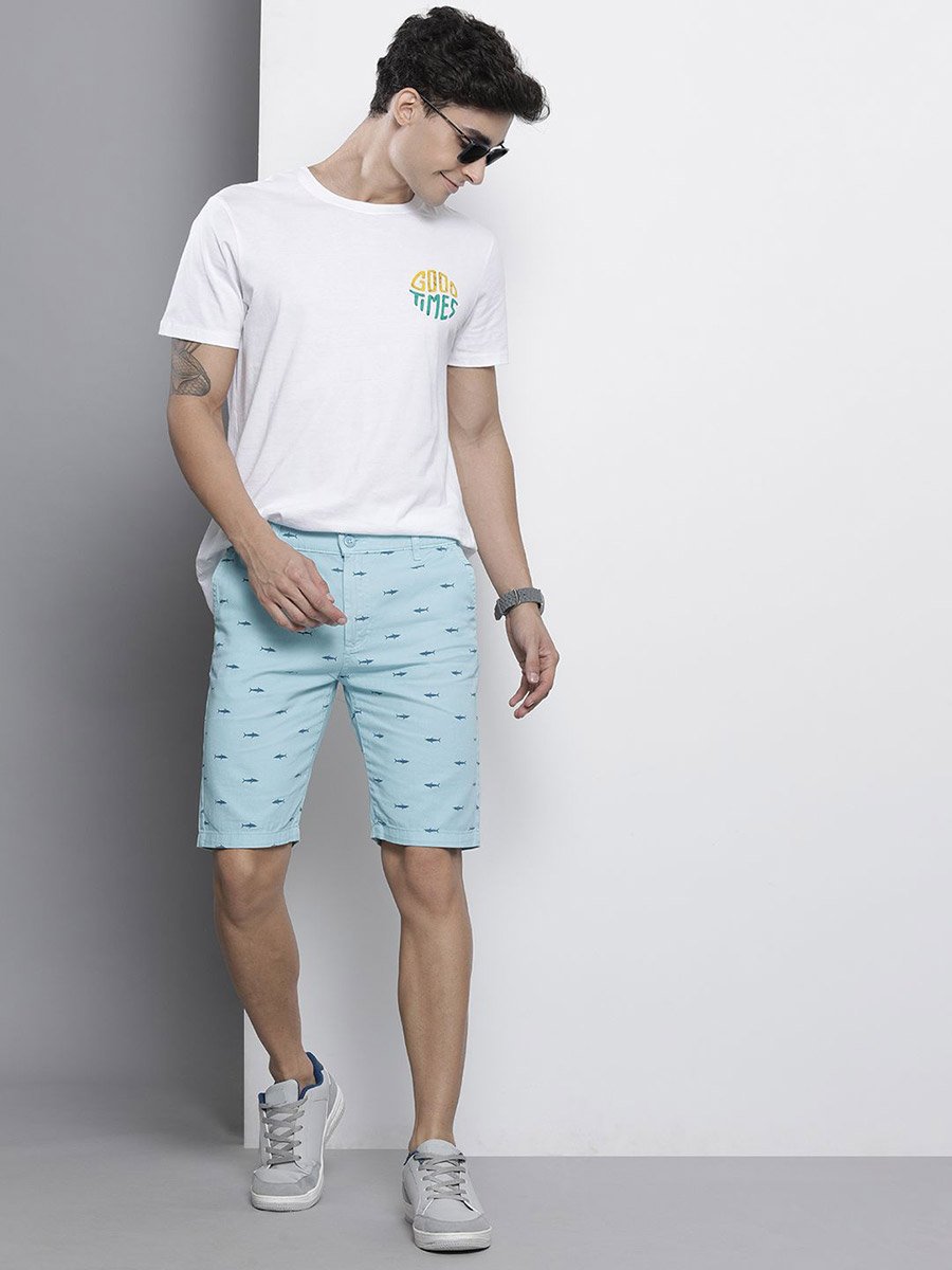 Men Blue Slim Fit Printed Shorts