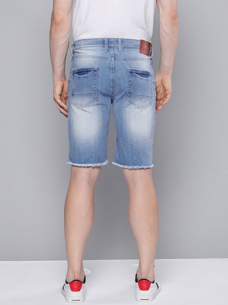 Men Blue Slim Fit Solid Denim Shorts