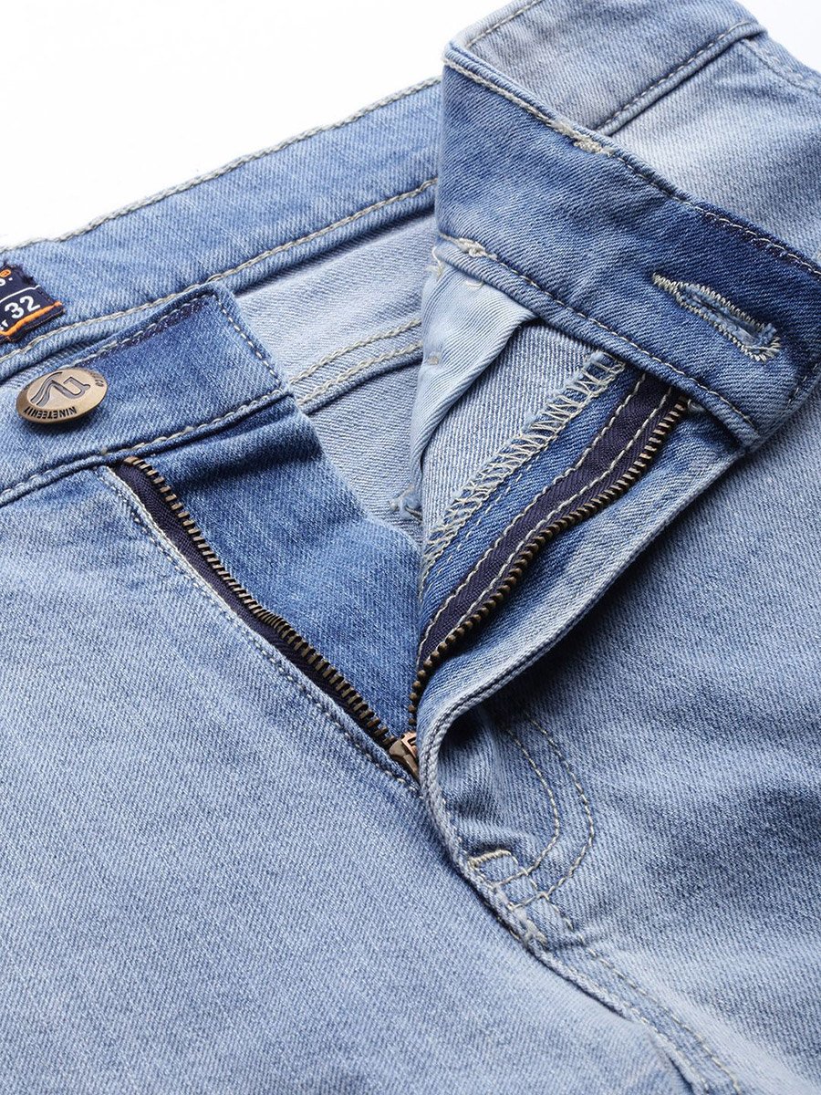 Men Blue Slim Fit Solid Denim Shorts