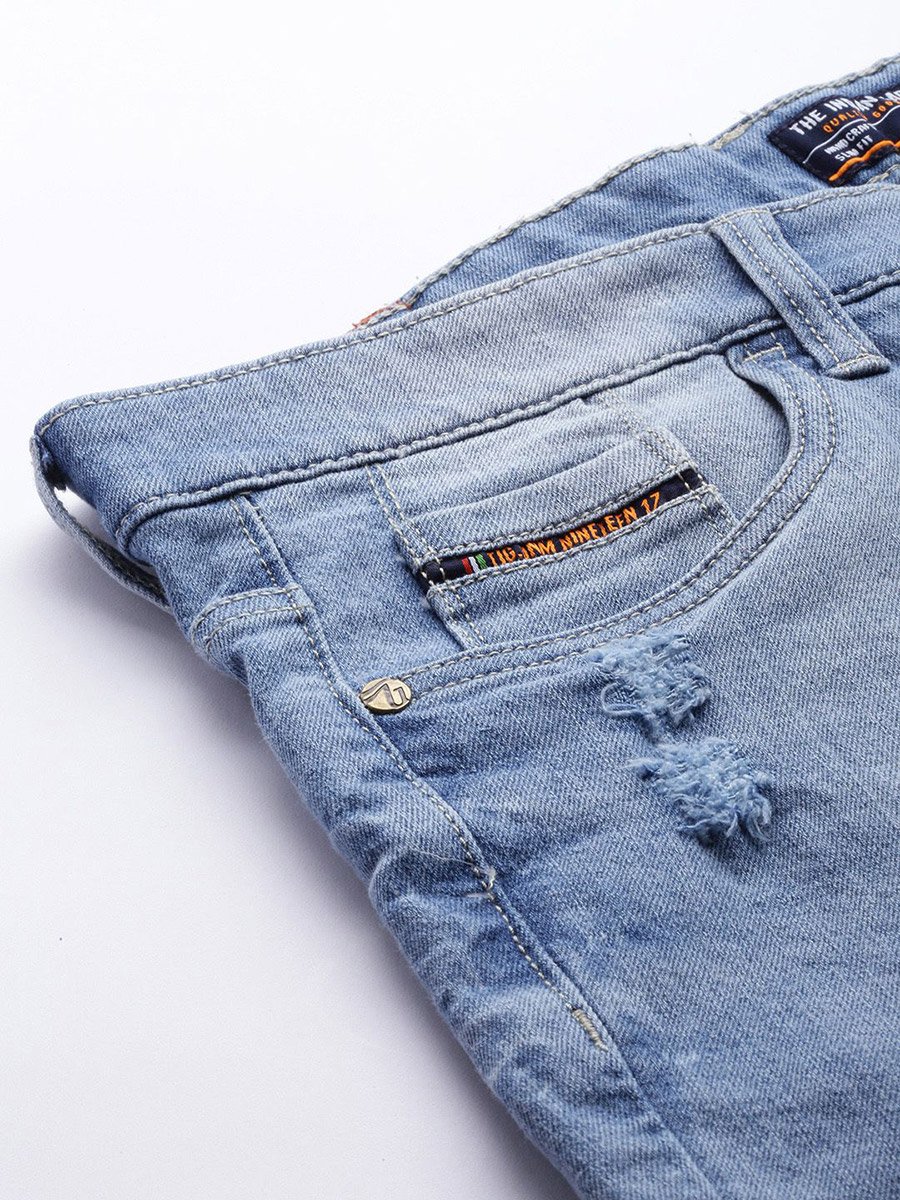 Men Blue Slim Fit Solid Denim Shorts