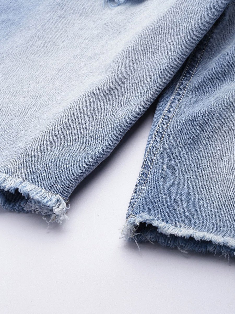 Men Blue Slim Fit Solid Denim Shorts