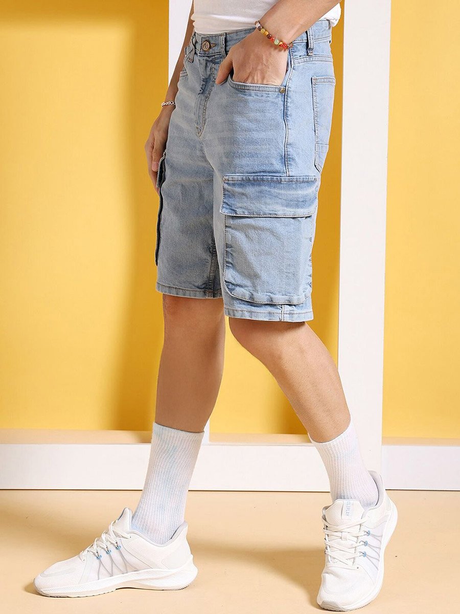 Men Relaxed Fit Solid Denim Shorts