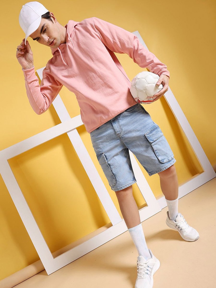 Men Relaxed Fit Solid Denim Shorts