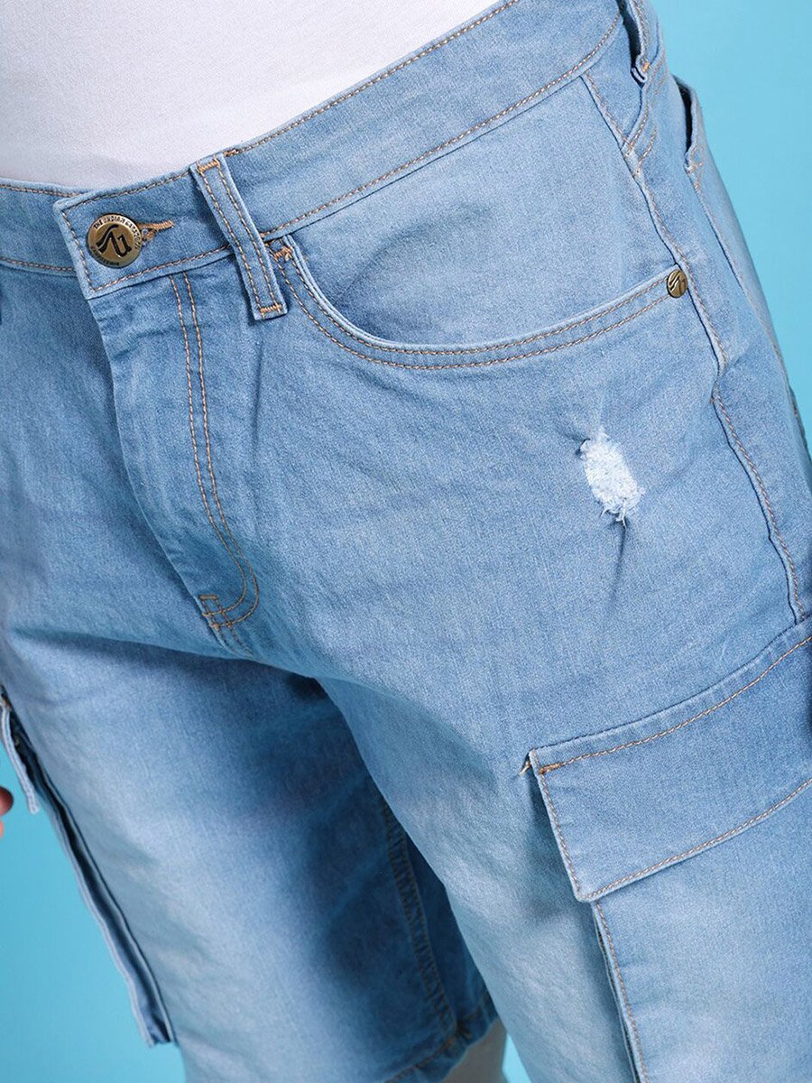 Men Blue Relaxed Fit Solid Denim Shorts