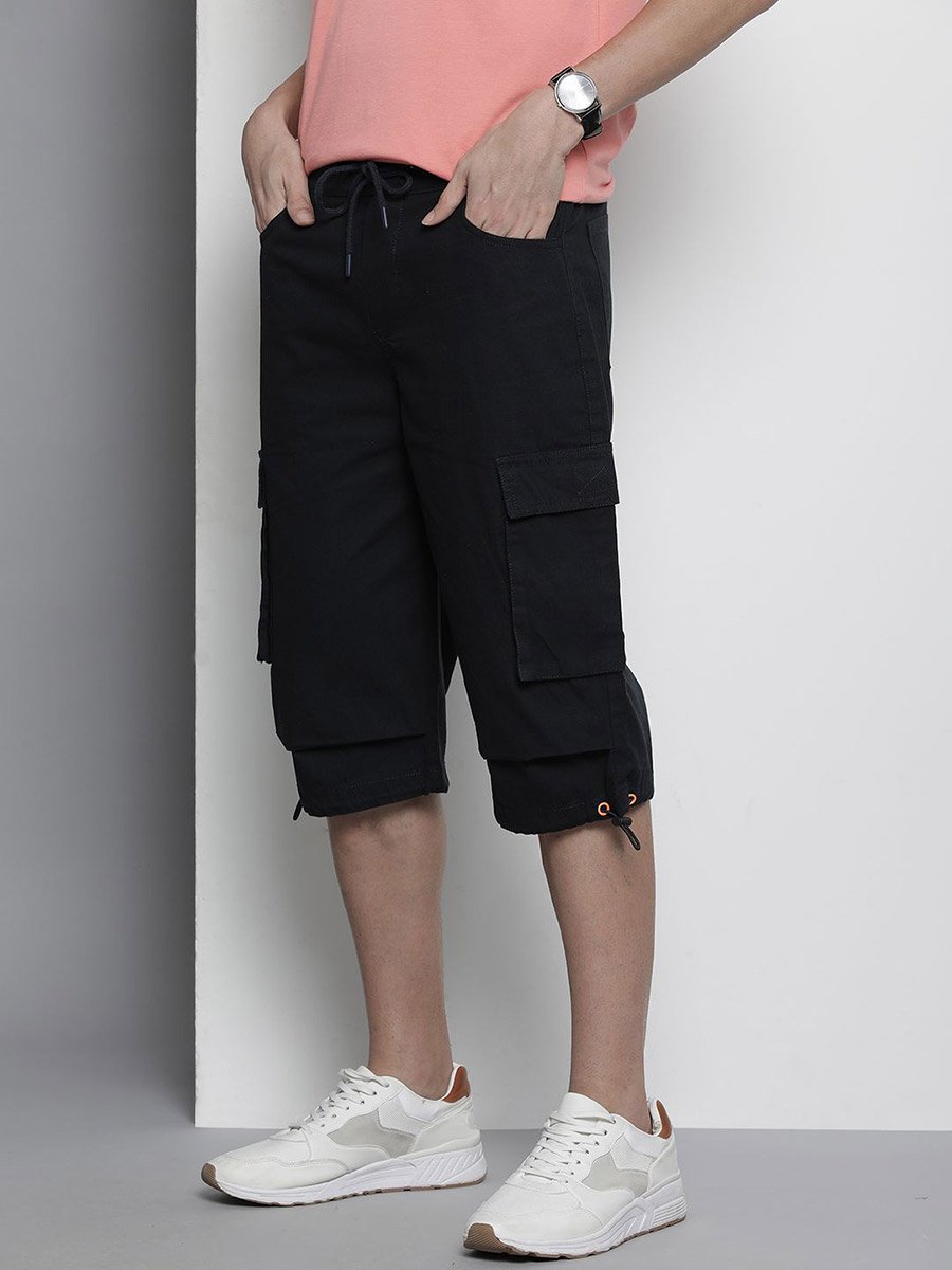 Men Black Relaxed Fit Solid Cargo Shorts
