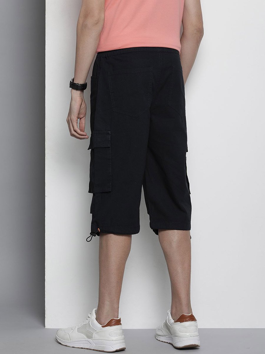 Men Black Relaxed Fit Solid Cargo Shorts