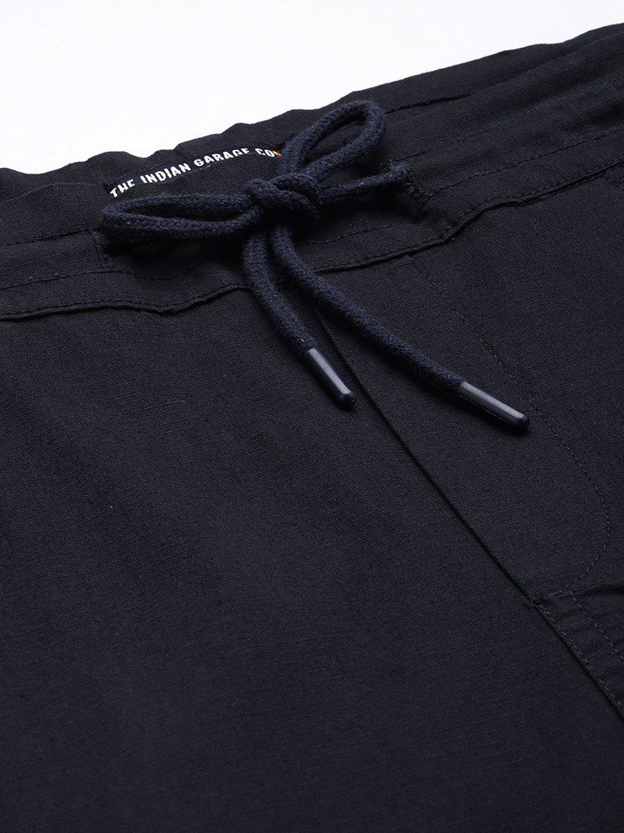 Men Black Relaxed Fit Solid Cargo Shorts