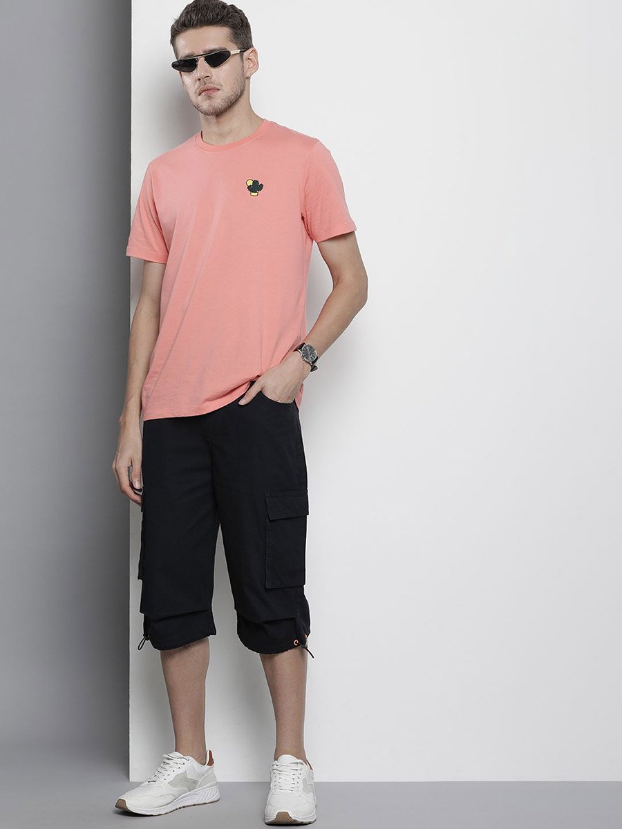 Men Black Relaxed Fit Solid Cargo Shorts