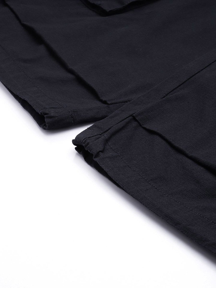 Men Black Relaxed Fit Solid Cargo Shorts