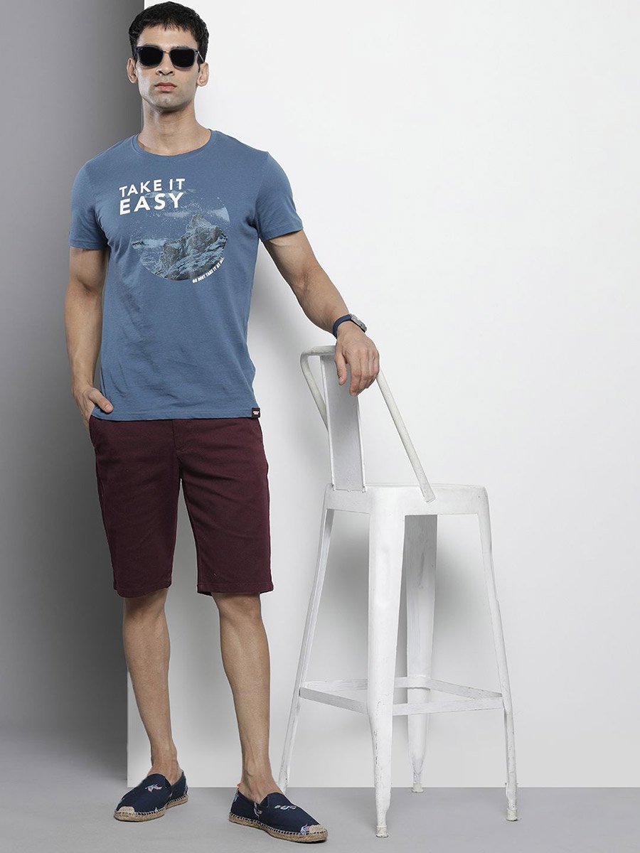 Men Purple Slim Fit Solid Shorts