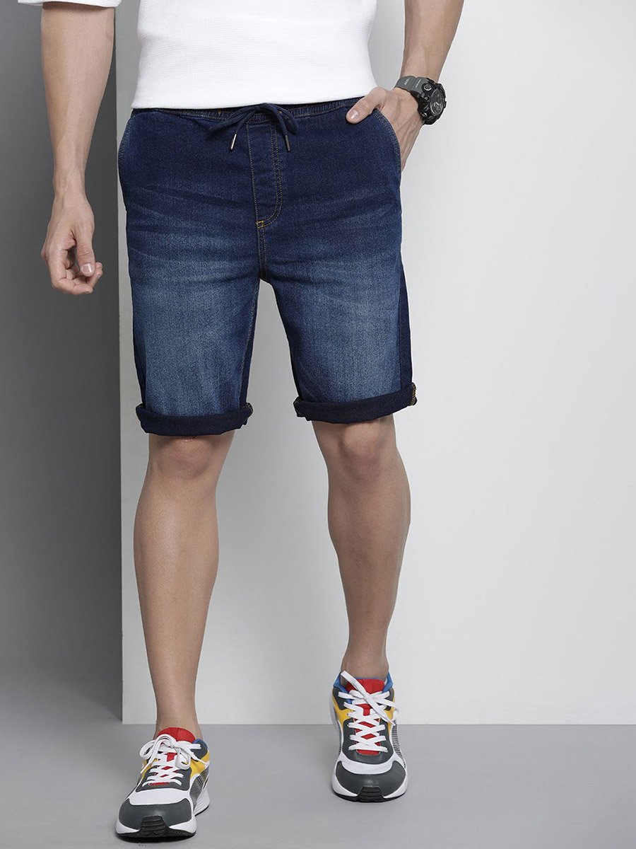 Men Blue Regular Fit Solid Denim Shorts