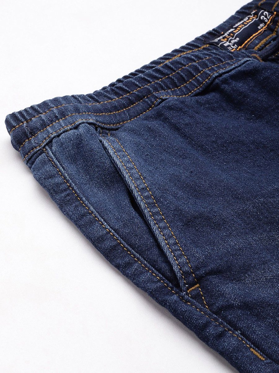 Men Blue Regular Fit Solid Denim Shorts