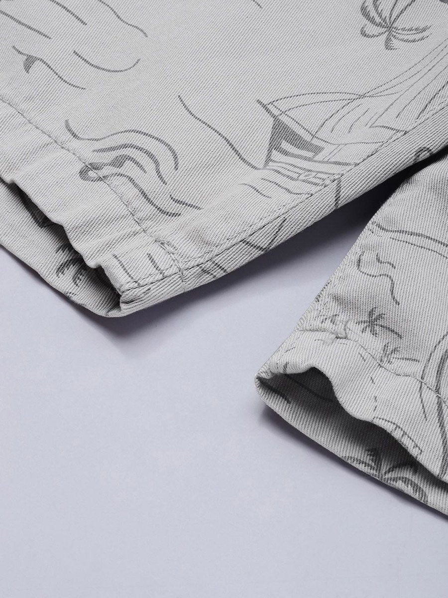 Men Grey Slim Fit Printed Shorts