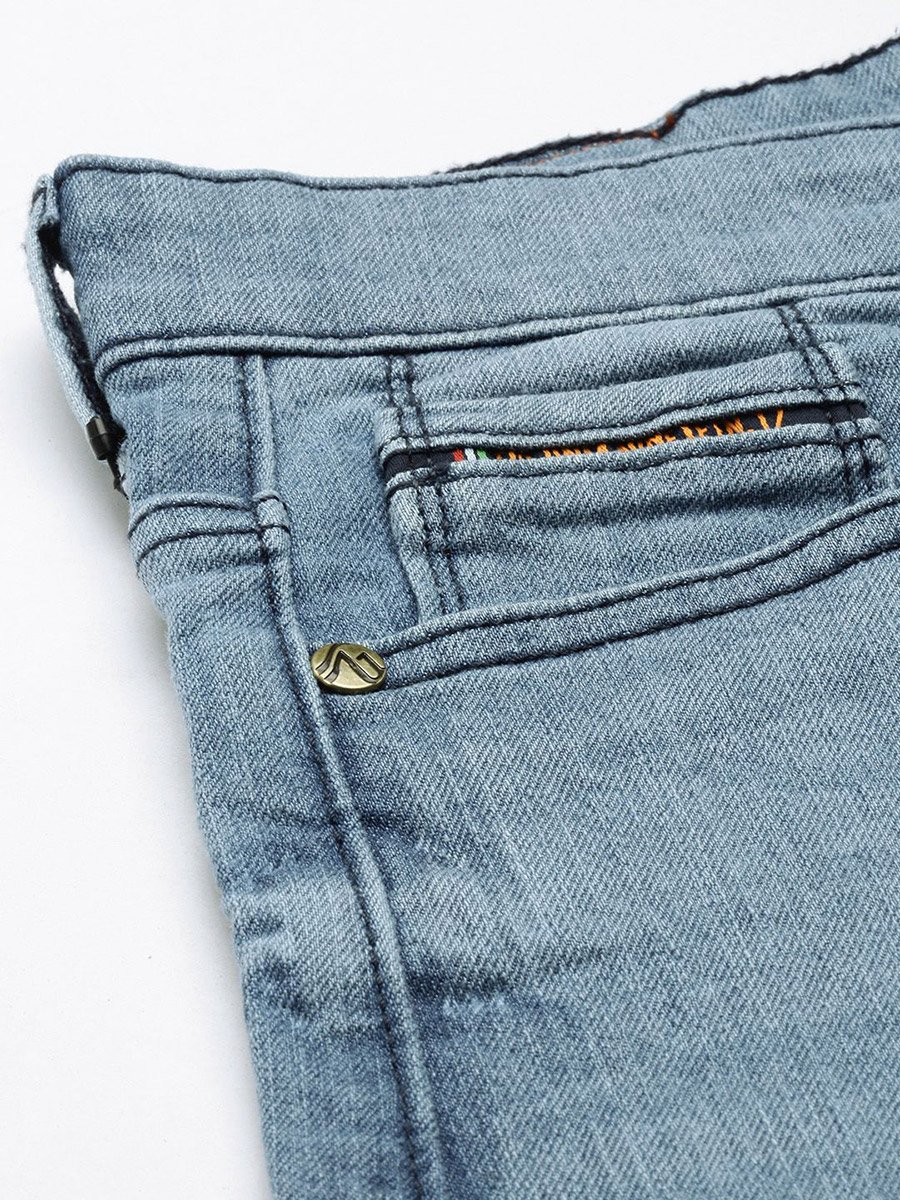 Men Blue Slim Fit Solid Denim Shorts