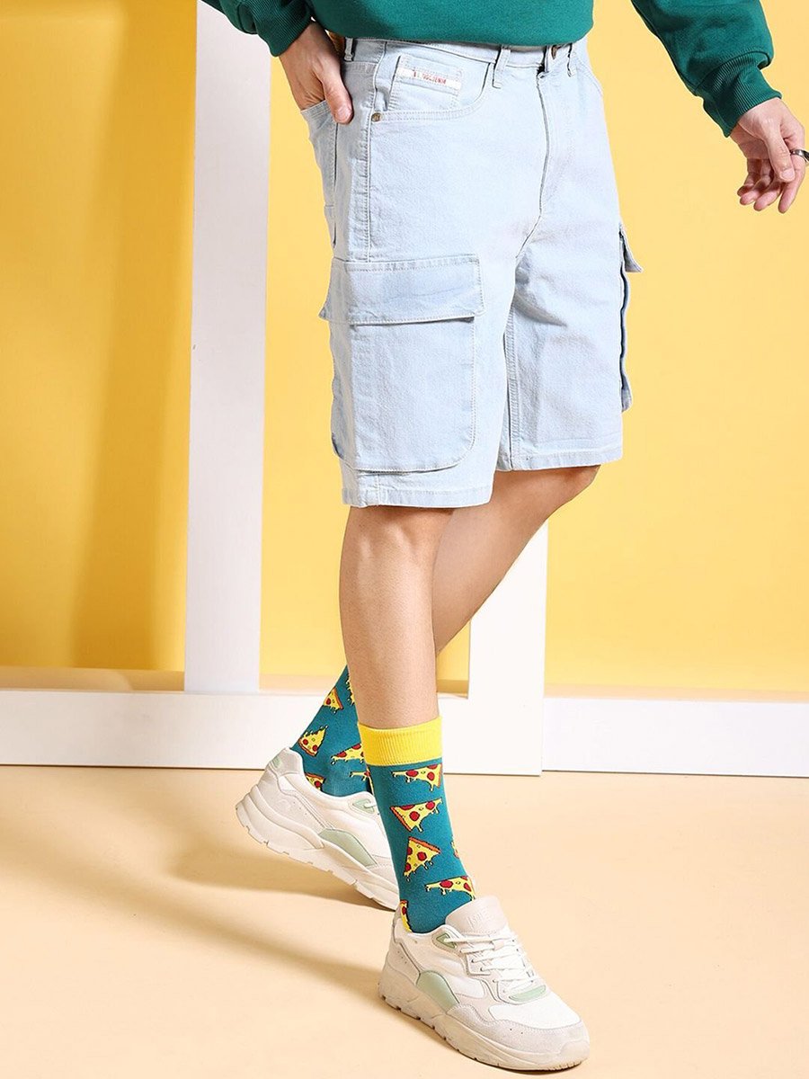Men Relaxed Fit Solid Denim Shorts