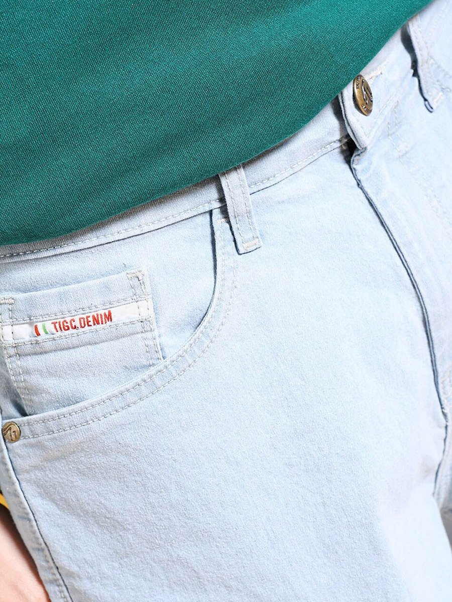 Men Relaxed Fit Solid Denim Shorts
