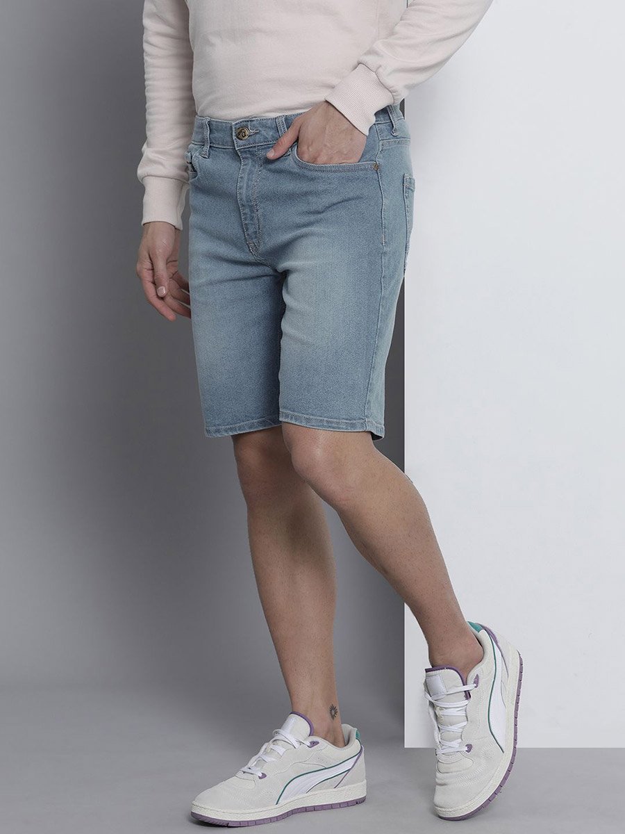 Men Blue Slim Fit Ombre Denim Shorts