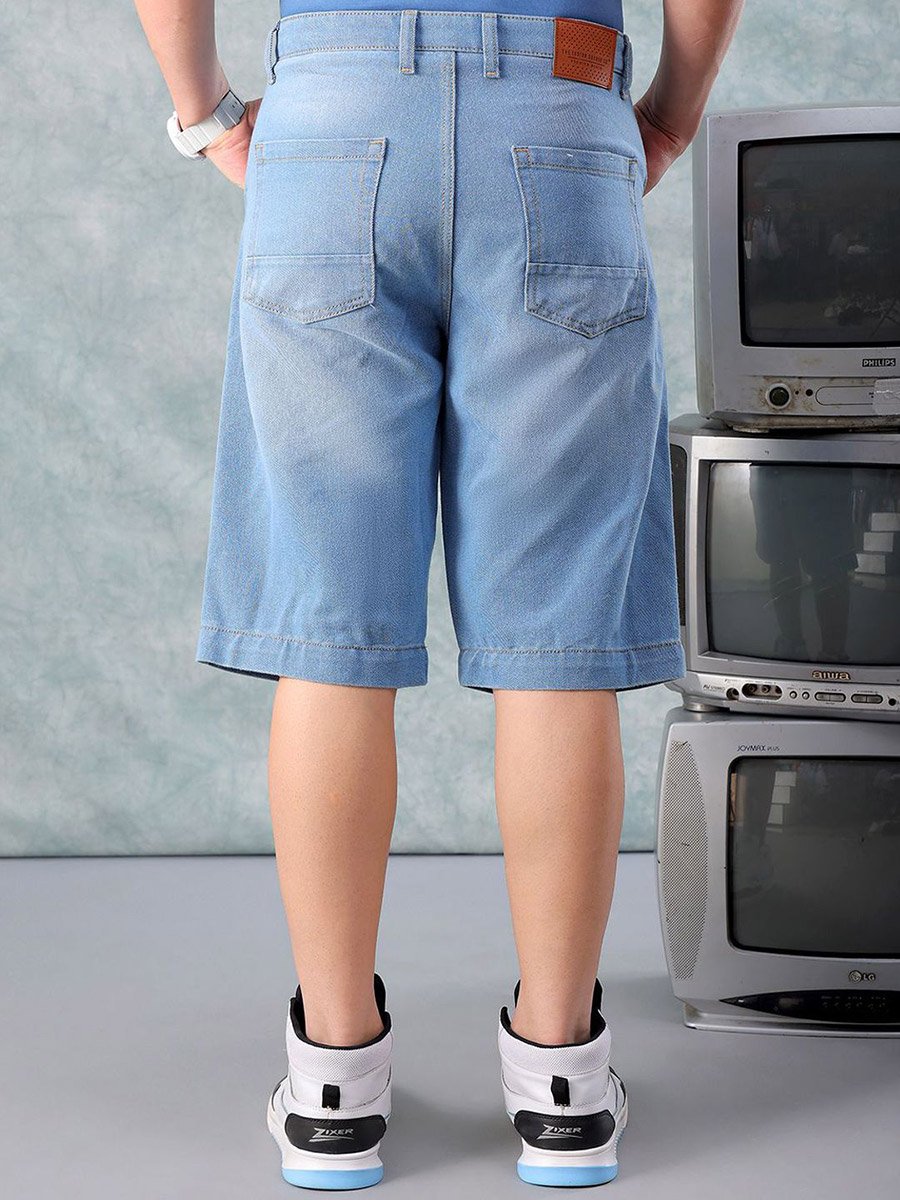 Men Blue Relaxed Fit Solid Denim Shorts