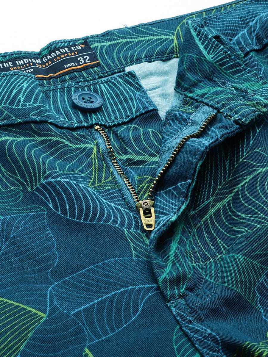 Men Blue Slim Fit Printed Shorts