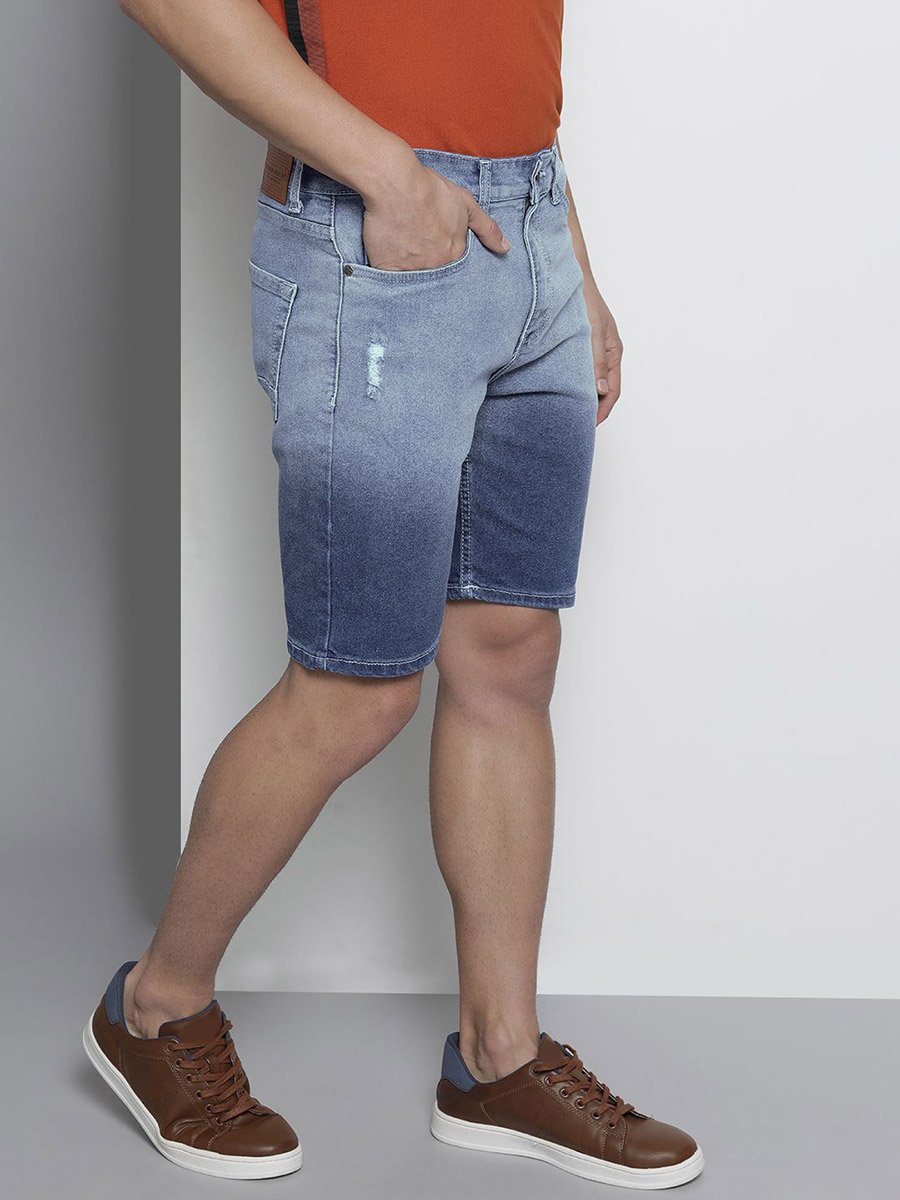 Men Blue Slim Fit Solid Denim Shorts