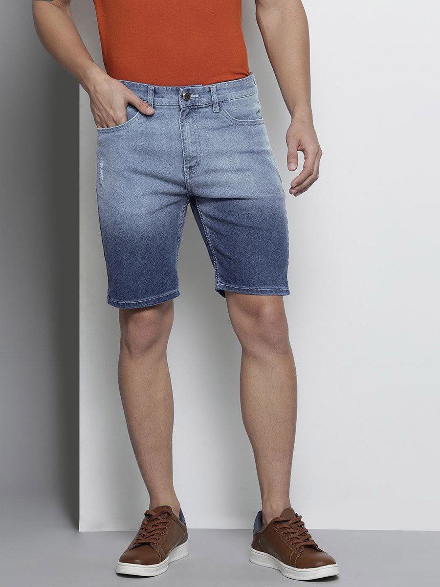 Men Blue Slim Fit Solid Denim Shorts