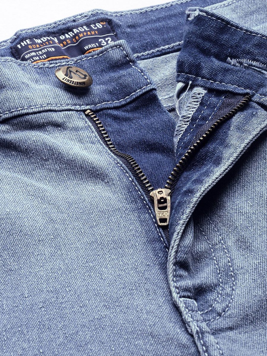 Men Blue Slim Fit Solid Denim Shorts