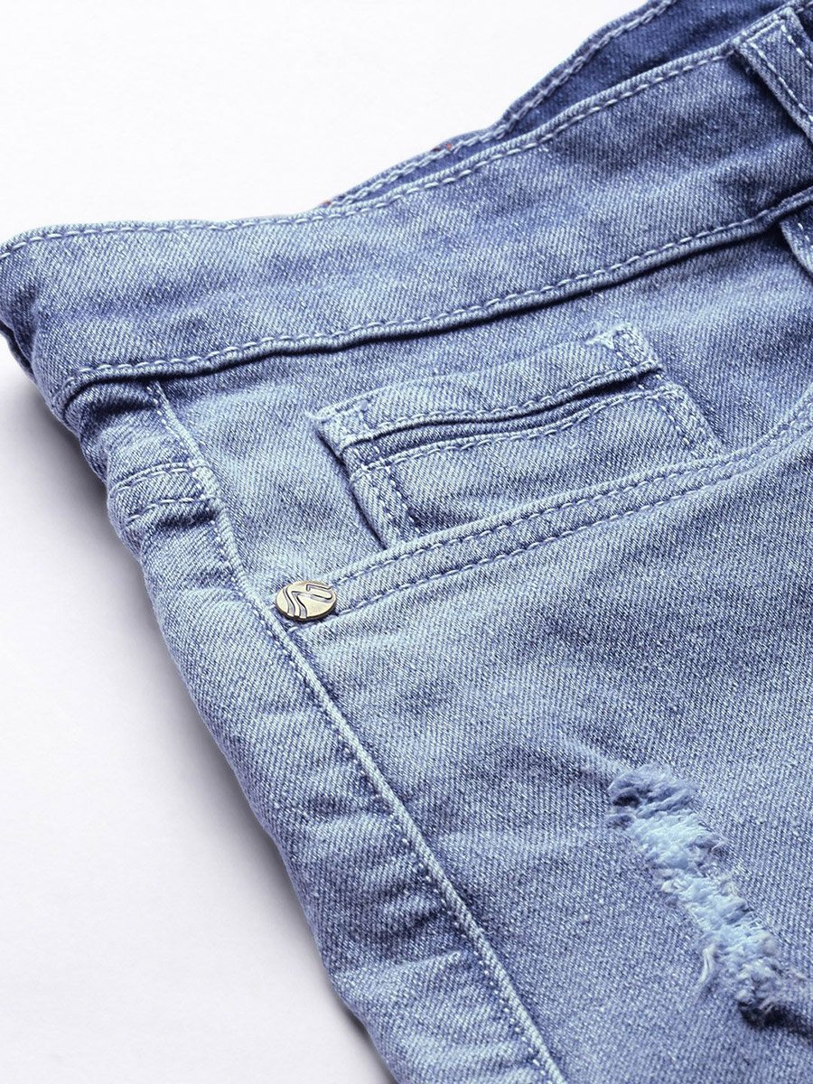 Men Blue Slim Fit Solid Denim Shorts