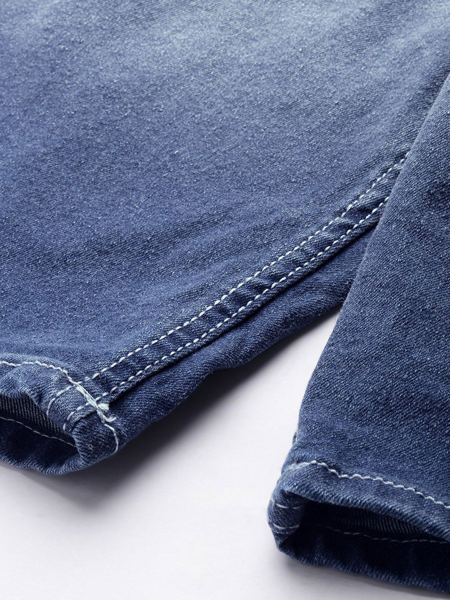 Men Blue Slim Fit Solid Denim Shorts