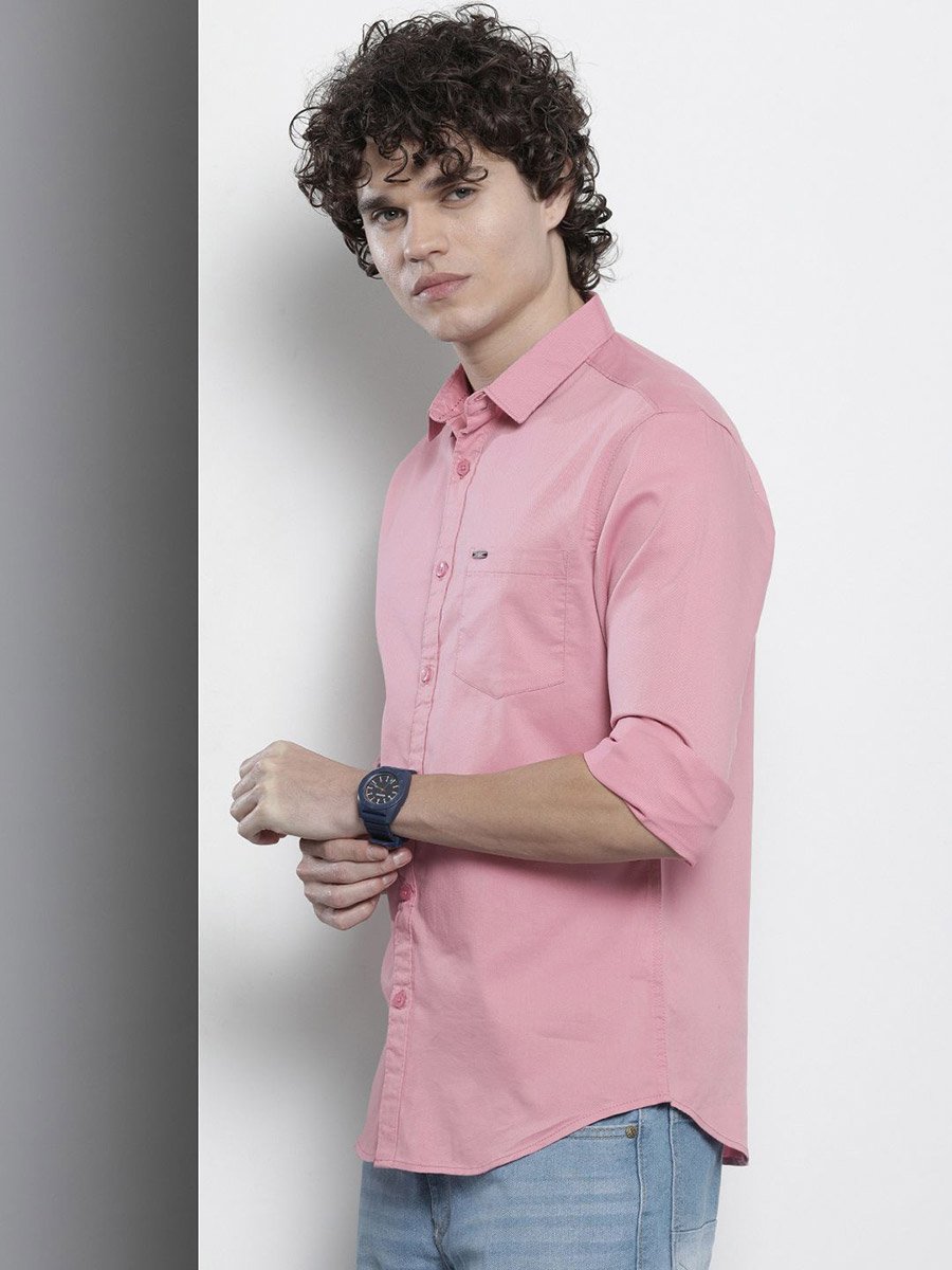 Men Pink Slim Fit Solid Shirt