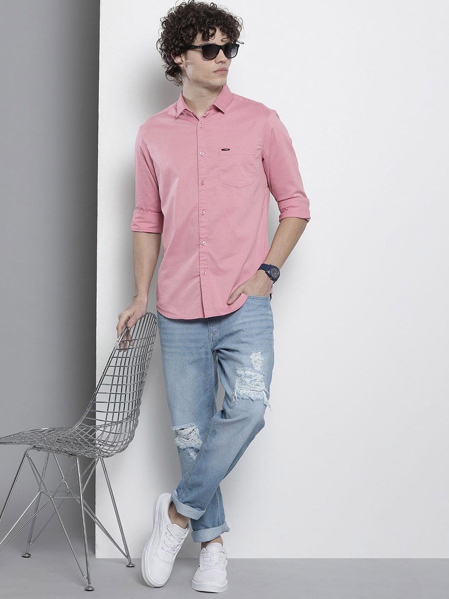 Men Pink Slim Fit Solid Shirt