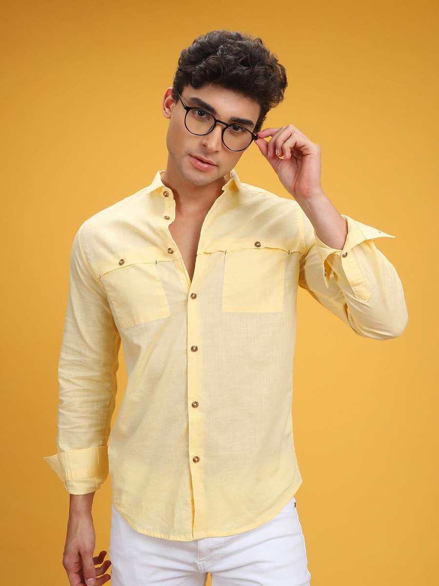 Men Yellow Slim Fit Solid Shirt
