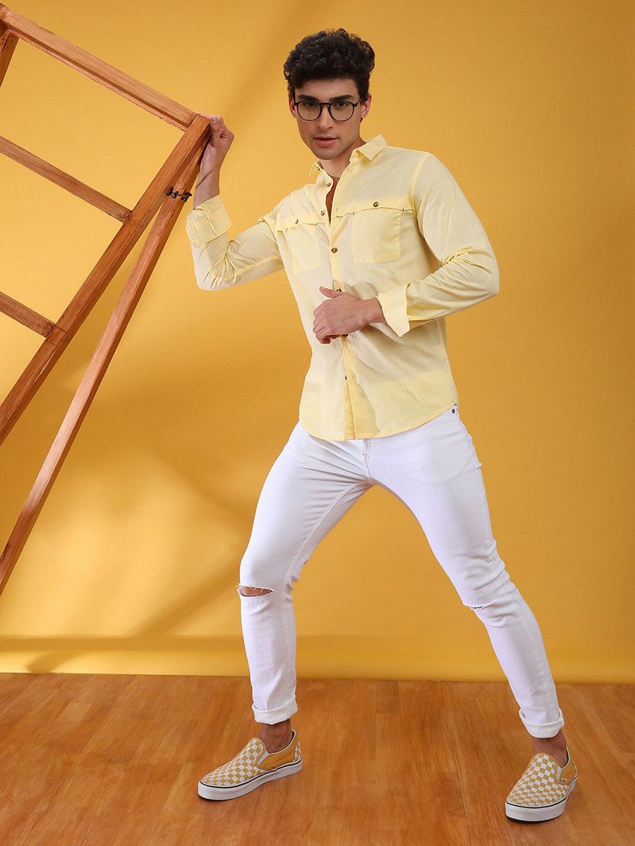 Men Yellow Slim Fit Solid Shirt