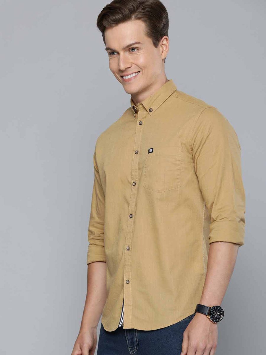 Men Khaki Slim Fit Solid Shirt