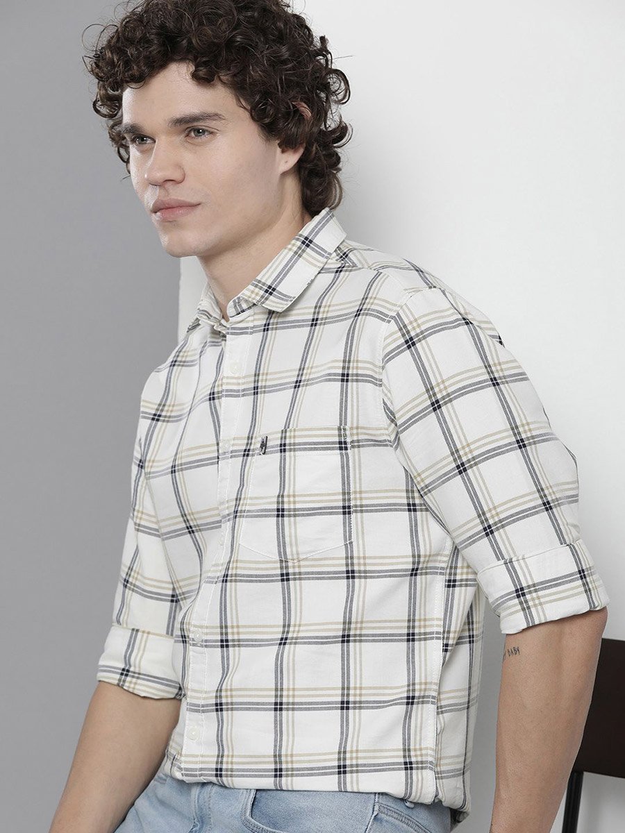 Men White Regular Fit Checked Shirt