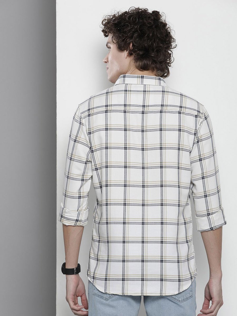 Men White Regular Fit Checked Shirt