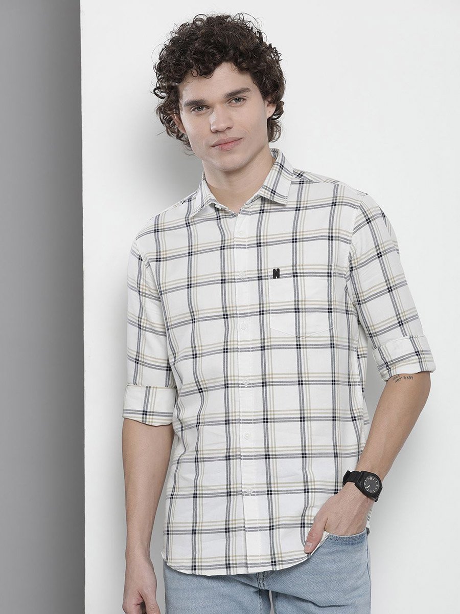 Men White Regular Fit Checked Shirt
