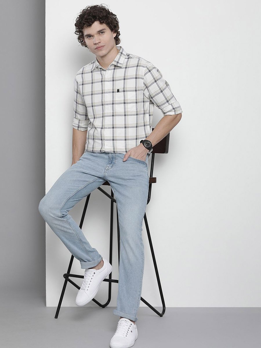 Men White Regular Fit Checked Shirt