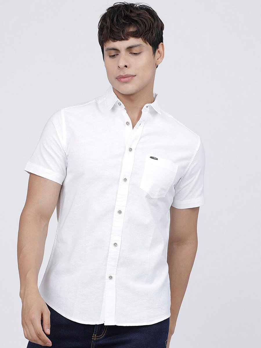 Men White Slim Fit Solid Shirt